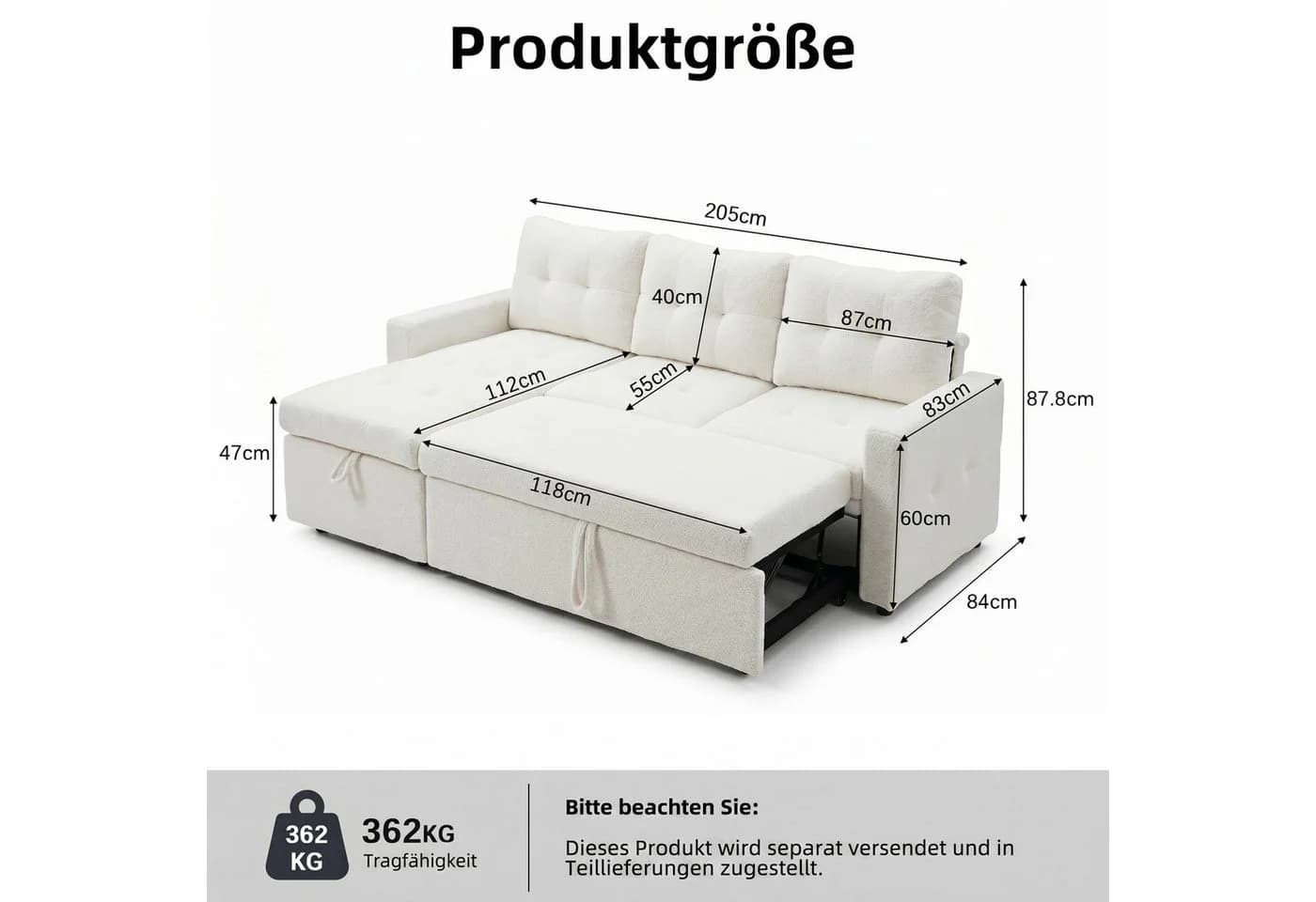 Jiexi Schlafsofa Ecksofa L-Form Teddy-Fleece - Bild 3
