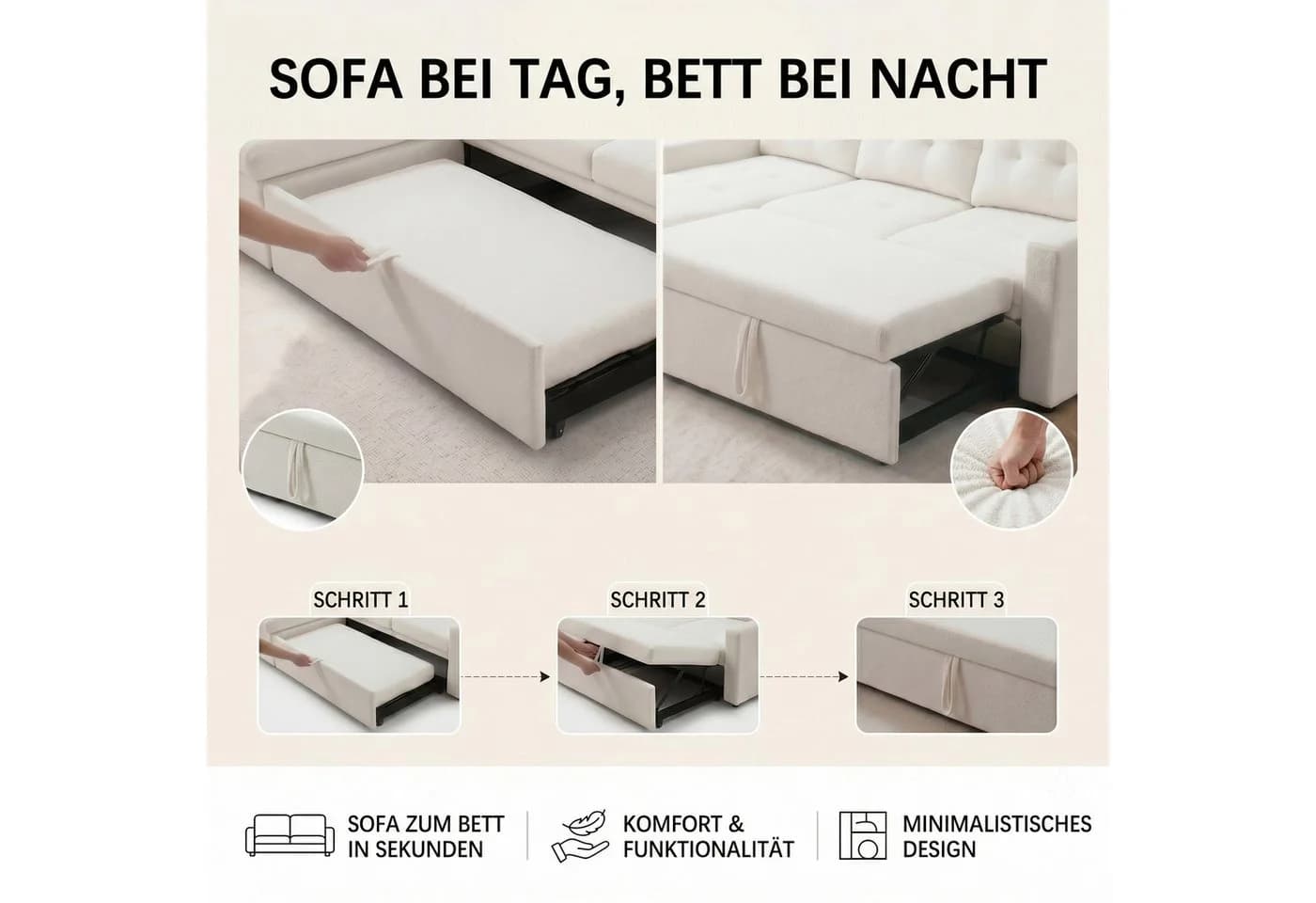 Jiexi Schlafsofa Ecksofa L-Form Teddy-Fleece - Bild 5
