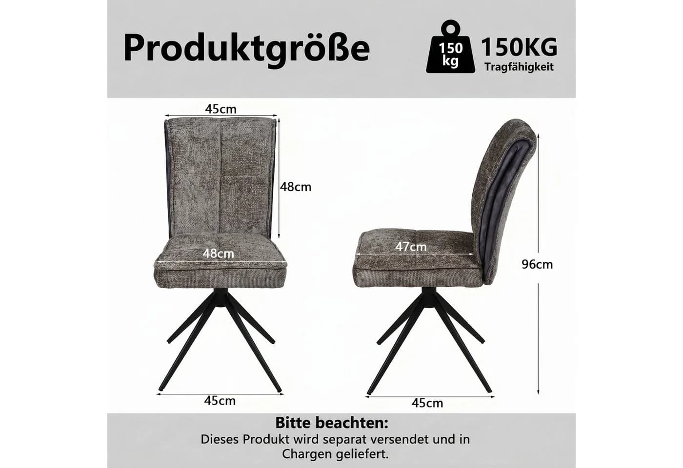 Jiexi Esszimmerstuhl drehbar mit Auto-Rückkehr Grau Chenille - Bild 3