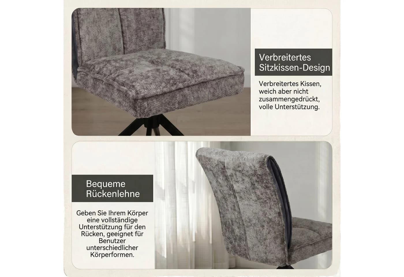 Jiexi Esszimmerstuhl drehbar mit Auto-Rückkehr Grau Chenille - Bild 5
