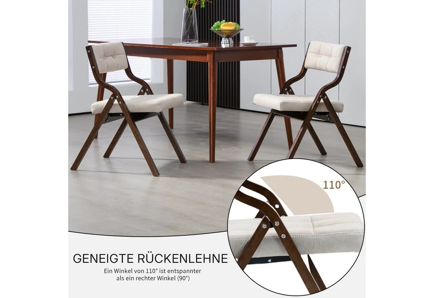 SeedWave Esszimmerstuhl 2er Set Klappstuhl Beige Gepolstert - Bild 4