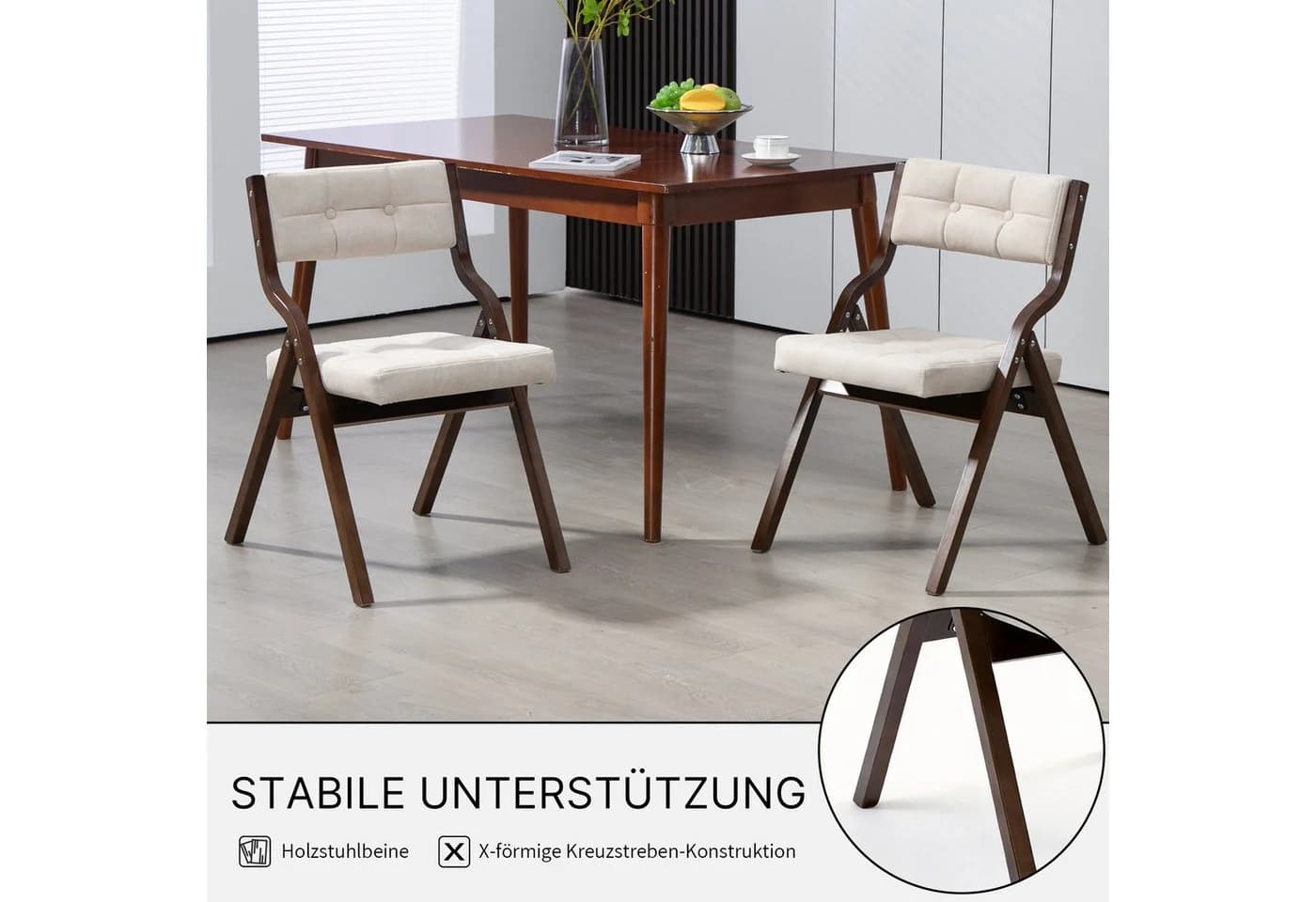 SeedWave Esszimmerstuhl 2er Set Klappstuhl Beige Gepolstert - Bild 5