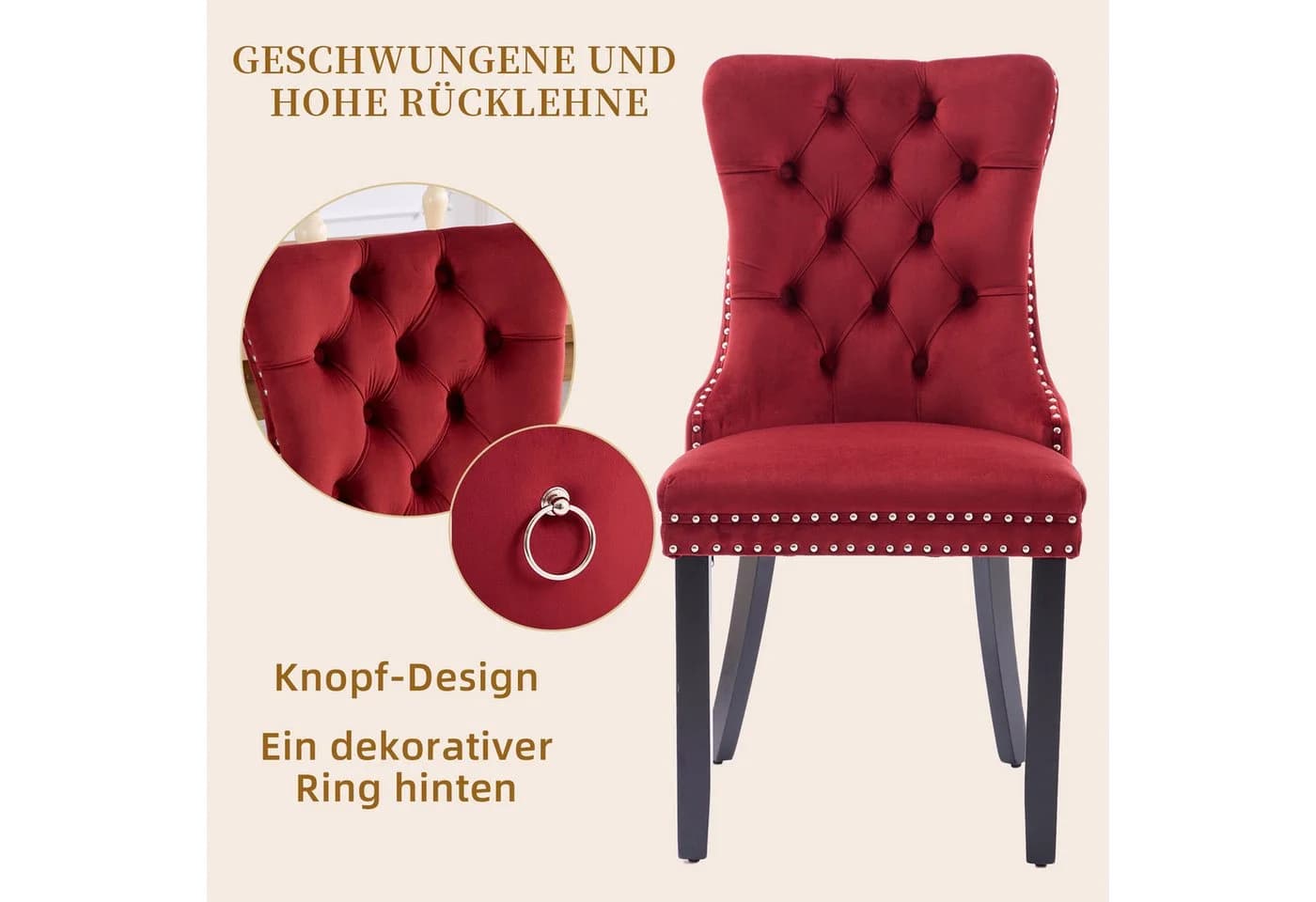 SeedWave Esszimmerstuhl 2er-Set Samt Holzfüße - Bild 4