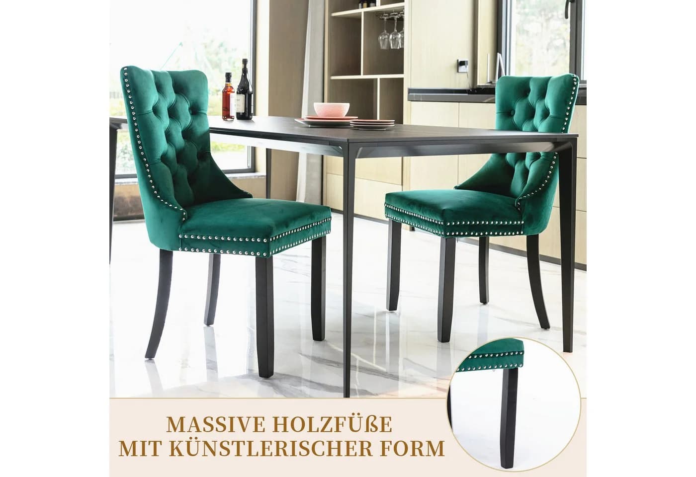 Esszimmerstuhl aus Samt und Holz - Bild 5