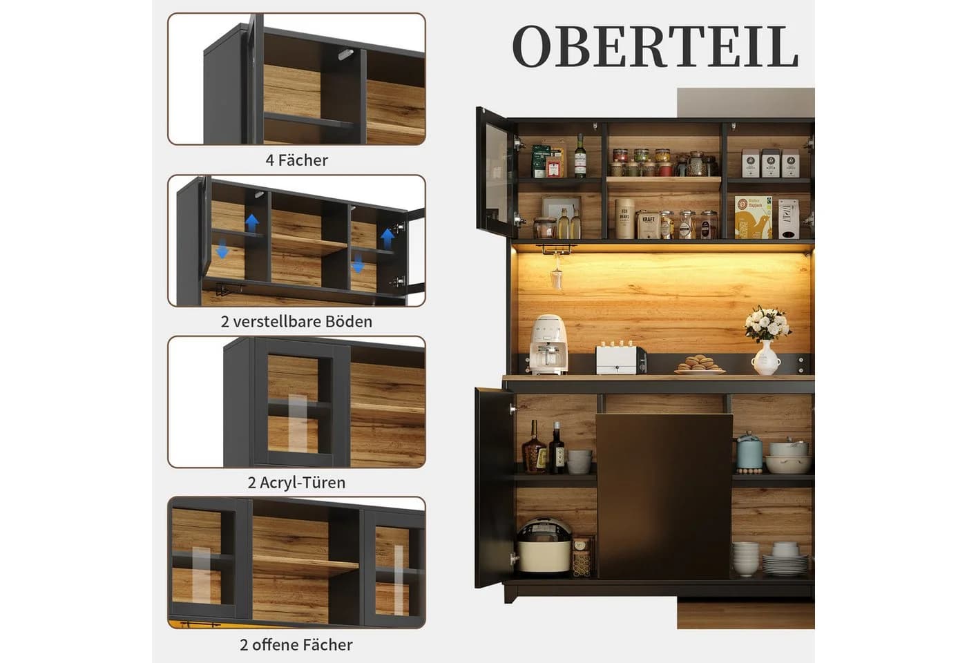 SeedWave Buffet LED Allzweckschrank Schwarz Holzoptik - Bild 3