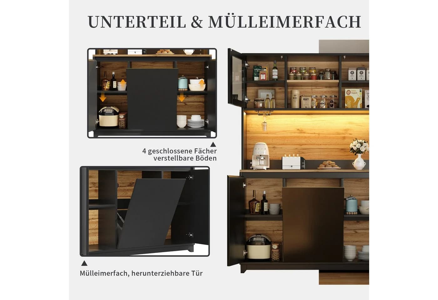 SeedWave Buffet LED Allzweckschrank Schwarz Holzoptik - Bild 5