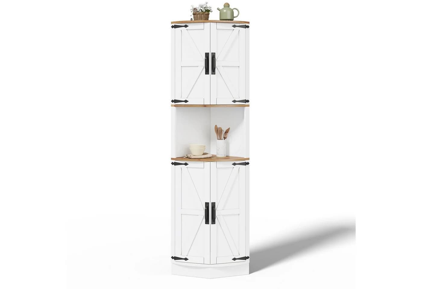 SeedWave Eckschrank Hochschrank 4 Türen Weiß MDF Metallgriffe - Bild 2