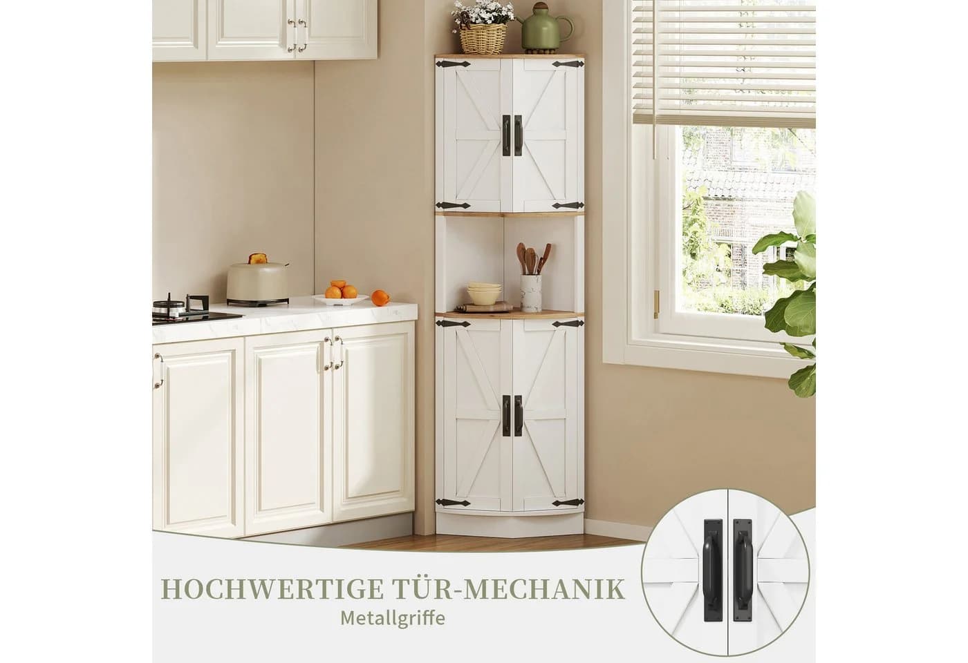 SeedWave Eckschrank Hochschrank 4 Türen Weiß MDF Metallgriffe - Bild 5