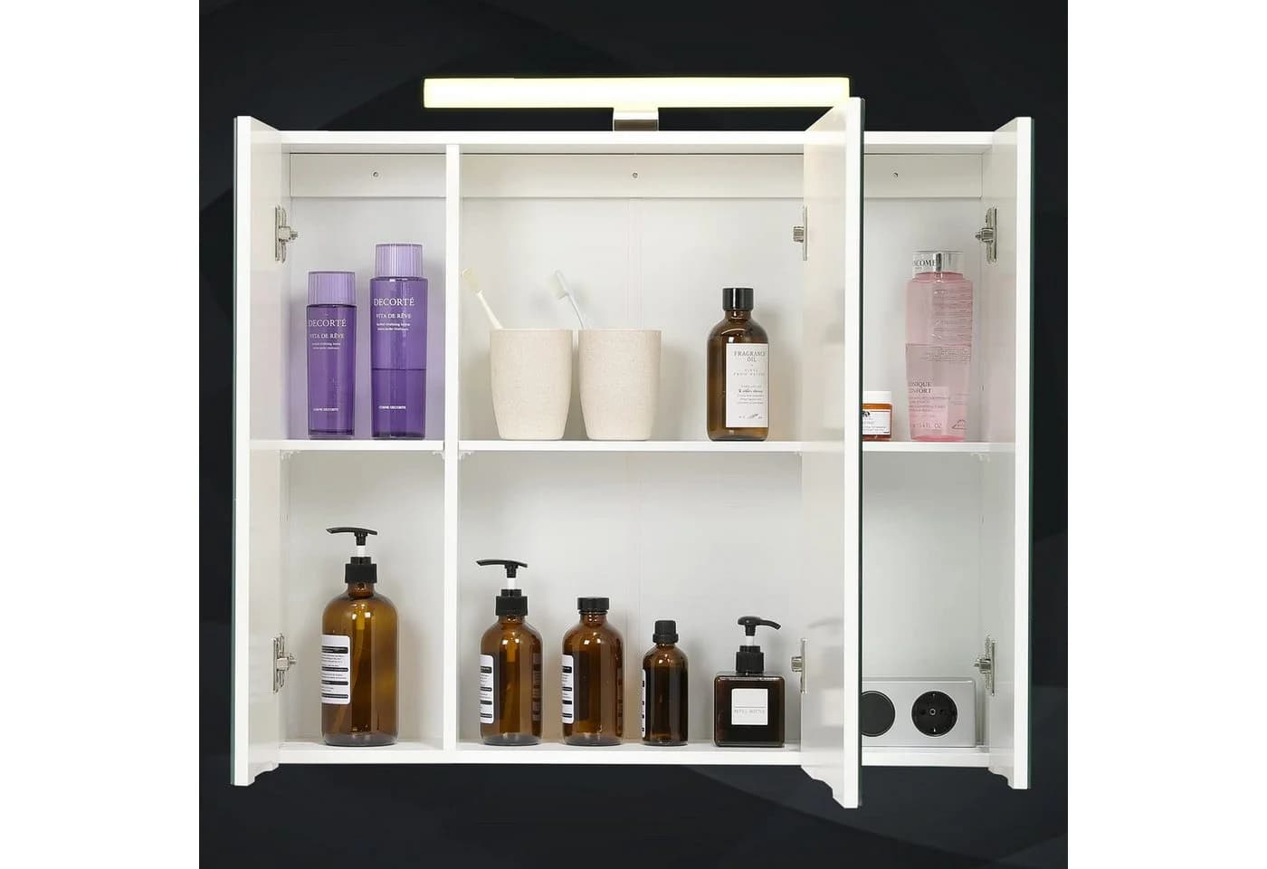 MSMASK Badezimmerspiegelschrank mit LED Beleuchtung, Steckdose und Lichtschalter 70x15x60cm - Bild 4