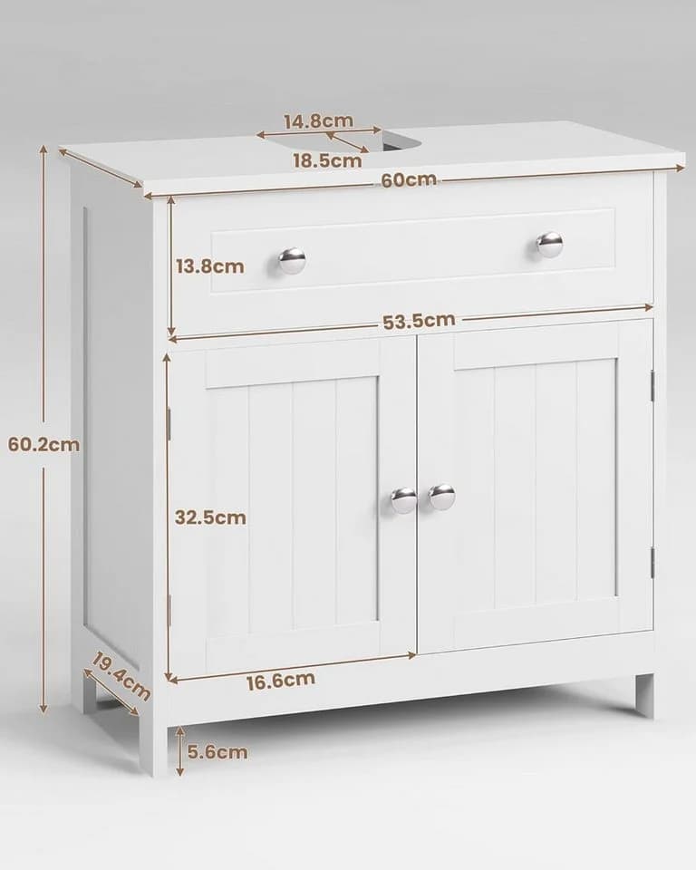 MSMASK Waschbeckenunterschrank 2 Türen 30x60x60,2 cm Weiß
