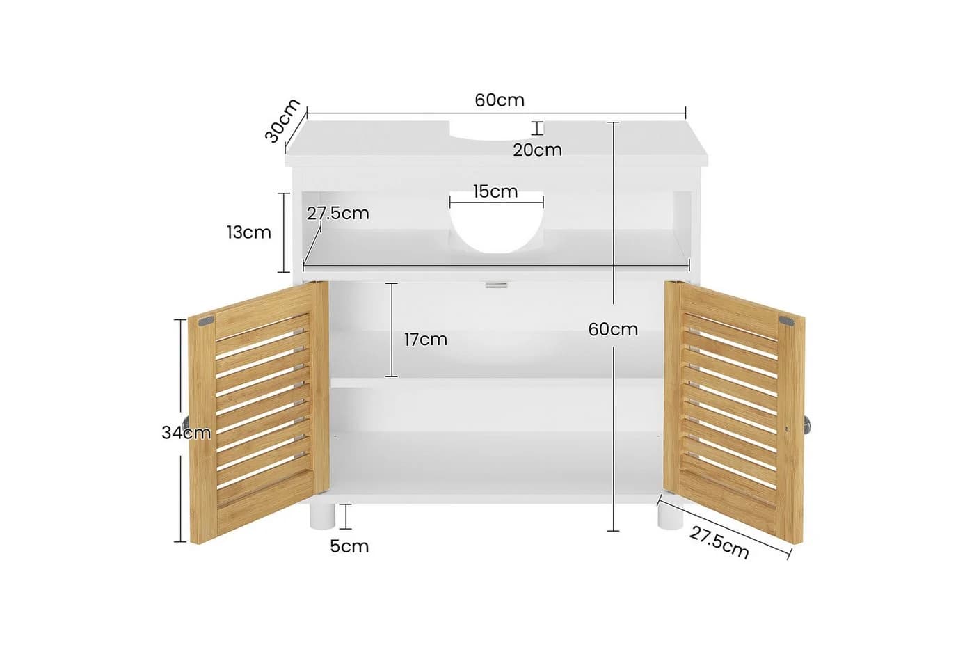 MSMASK Waschbeckenunterschrank Badezimmerschrank Bambus
