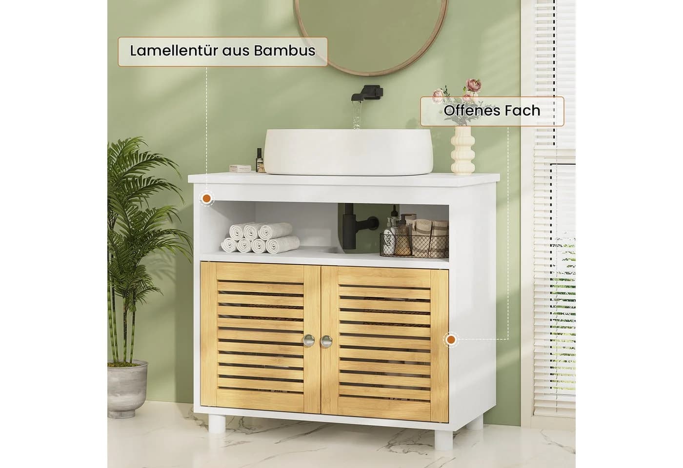 MSMASK Waschbeckenunterschrank Badezimmerschrank Bambus - Bild 3