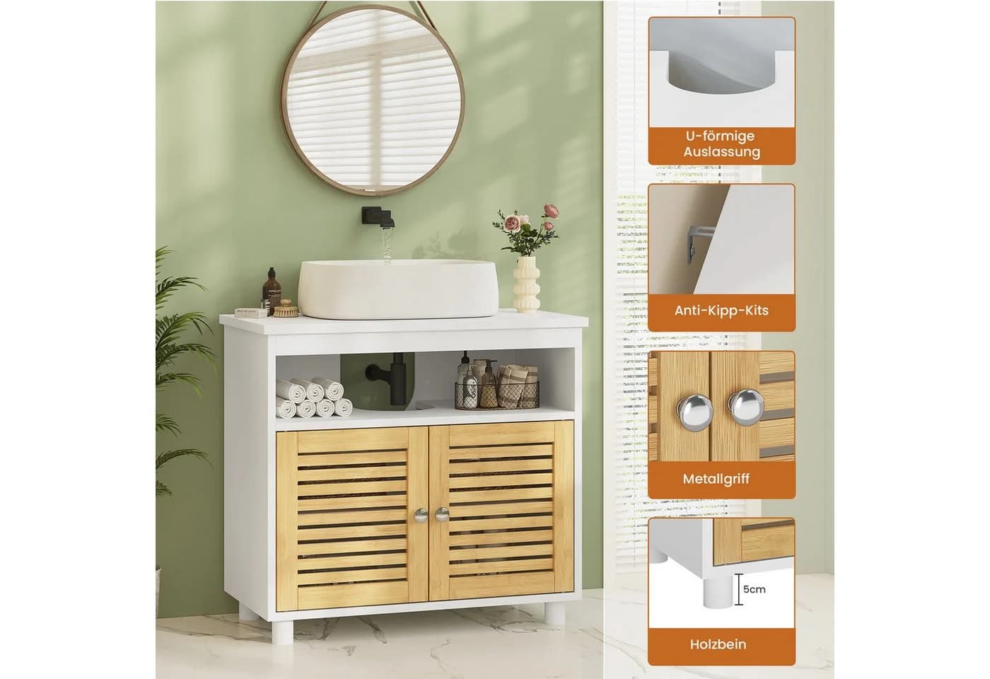 MSMASK Waschbeckenunterschrank Badezimmerschrank Bambus - Bild 4