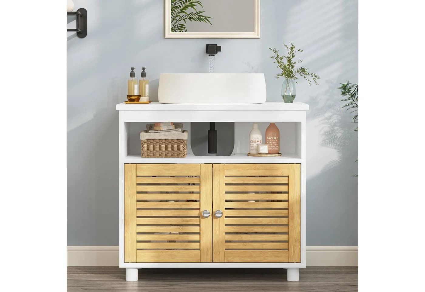 MSMASK Waschbeckenunterschrank Badezimmerschrank Bambus - Bild 5
