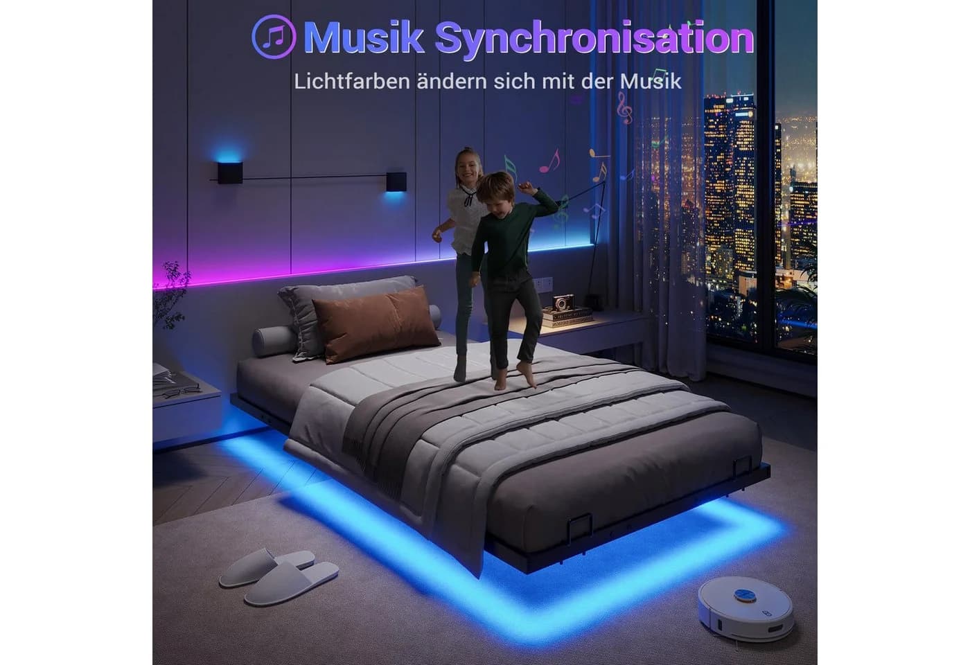 MSMASK Metallbett Schwebebett Bettgestell mit LED-Beleuchtung Schwarz - Bild 4