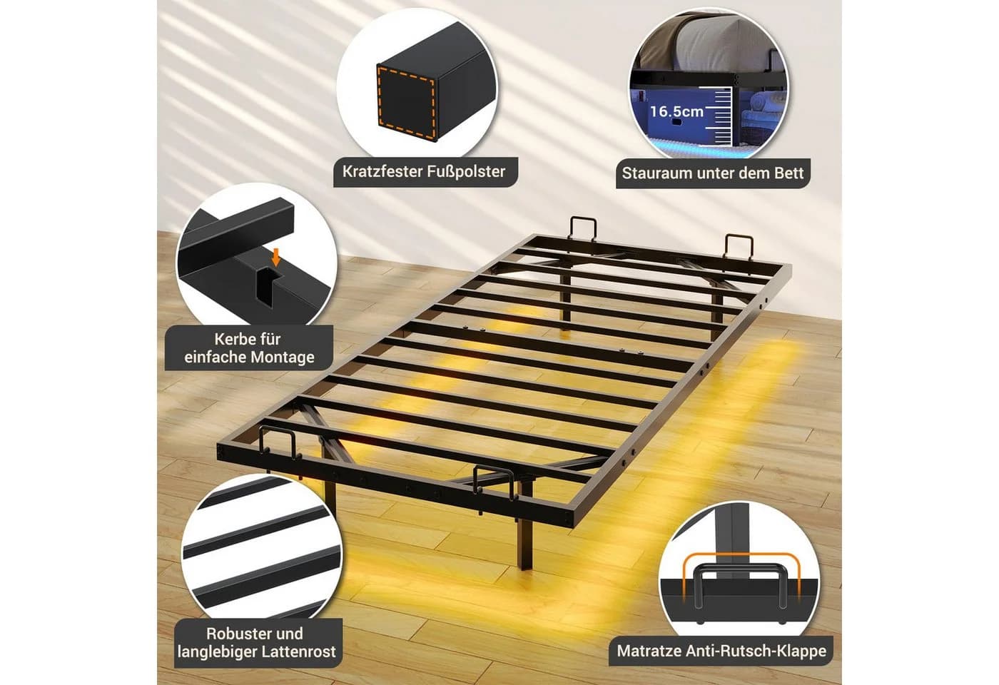MSMASK Metallbett Schwebebett Bettgestell mit LED-Beleuchtung Schwarz - Bild 5