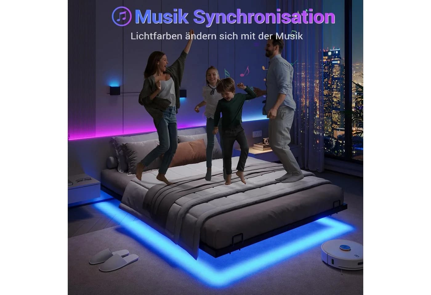 MSMASK Metallbett Schwebebett Bettgestell mit LED-Beleuchtung Schwarz 140x200cm - Bild 4