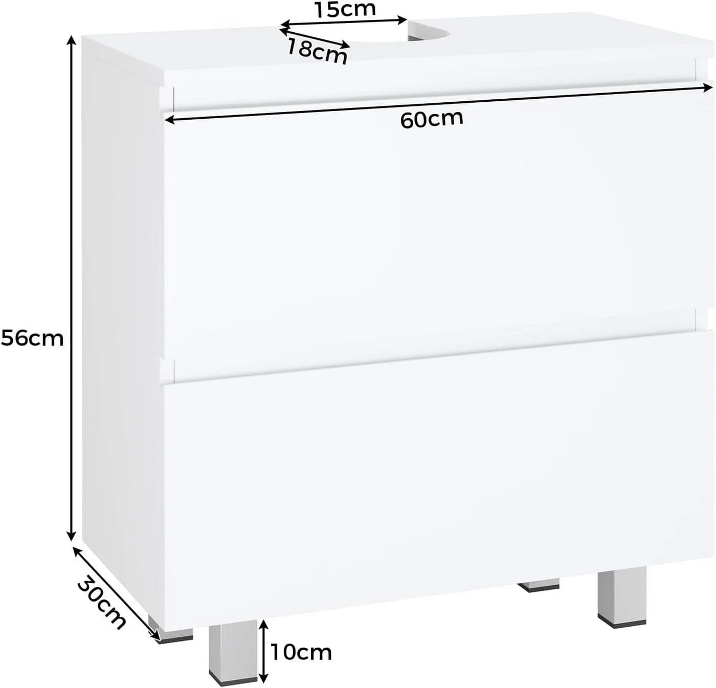 MSMASK Waschbeckenunterschrank Badezimmerschrank Unterschrank Waschbecken 2 Große Schubladen 60 x 30 x 56 cm
