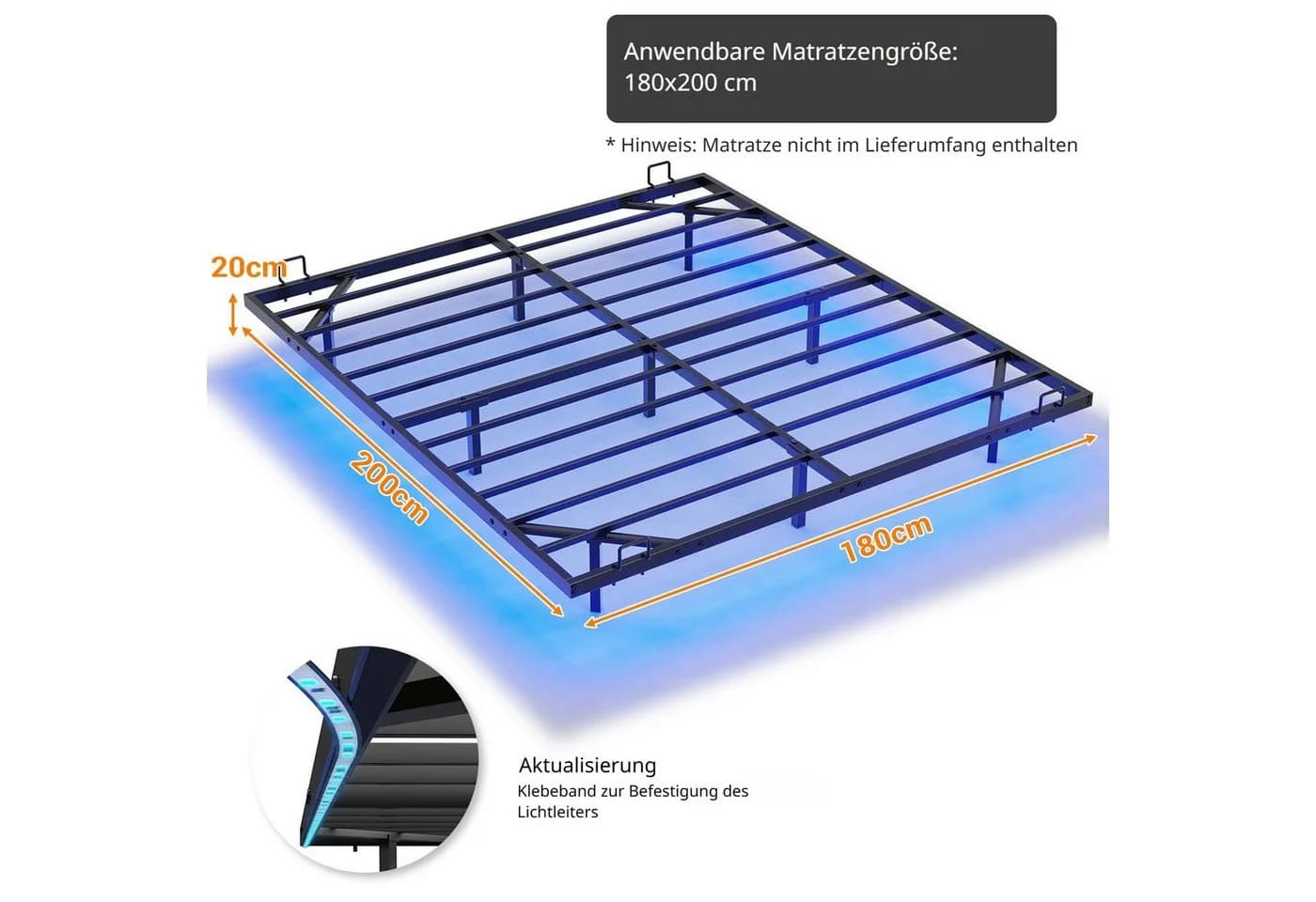 MSMASK Metallbett Schwebebett Bettgestell mit LED-Beleuchtung, 180x200cm