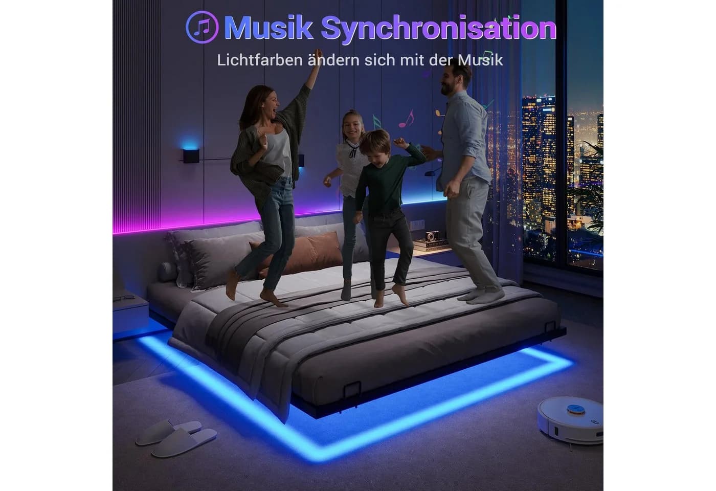 MSMASK Metallbett Schwebebett Bettgestell mit LED-Beleuchtung, 180x200cm - Bild 4