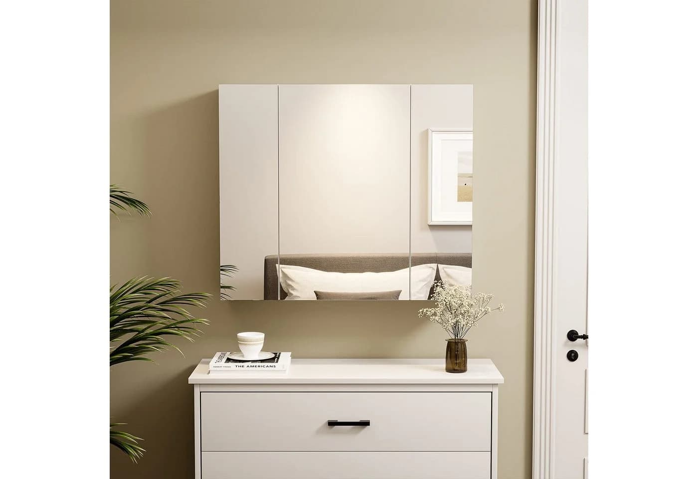 MSMASK Spiegelschrank Badschrank mit Spiegel und Verstellbarem Regal, Weiß - Bild 5