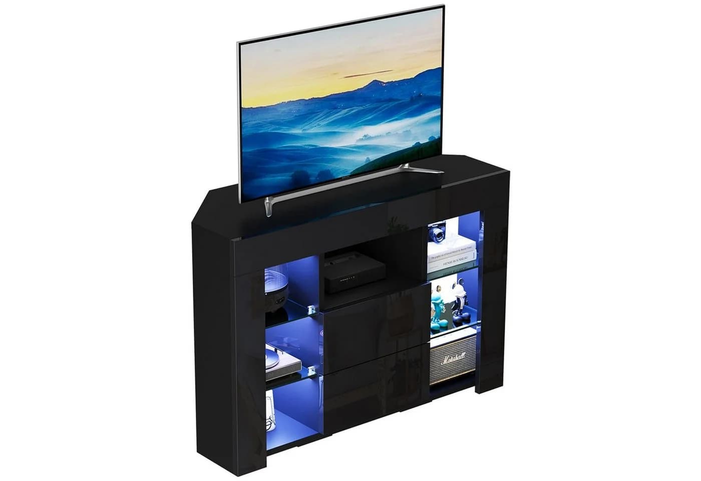 Dripex Lowboard TV Eckschrank Fernsehtisch Hochglanz 100x40x68 cm, Schwarz - Bild 2