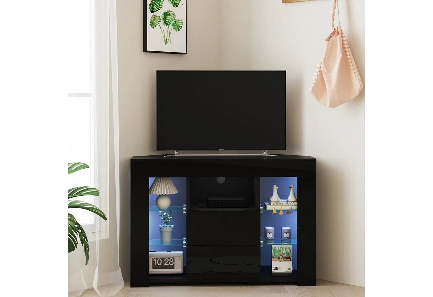 Dripex Lowboard TV Eckschrank Fernsehtisch Hochglanz 100x40x68 cm, Schwarz - Bild 3
