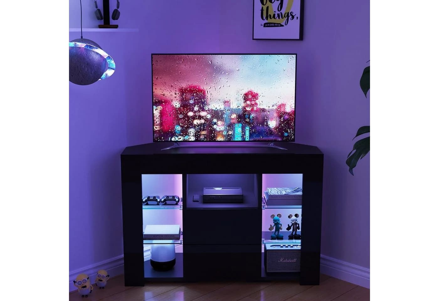 Dripex Lowboard TV Eckschrank Fernsehtisch Hochglanz 100x40x68 cm, Schwarz - Bild 4