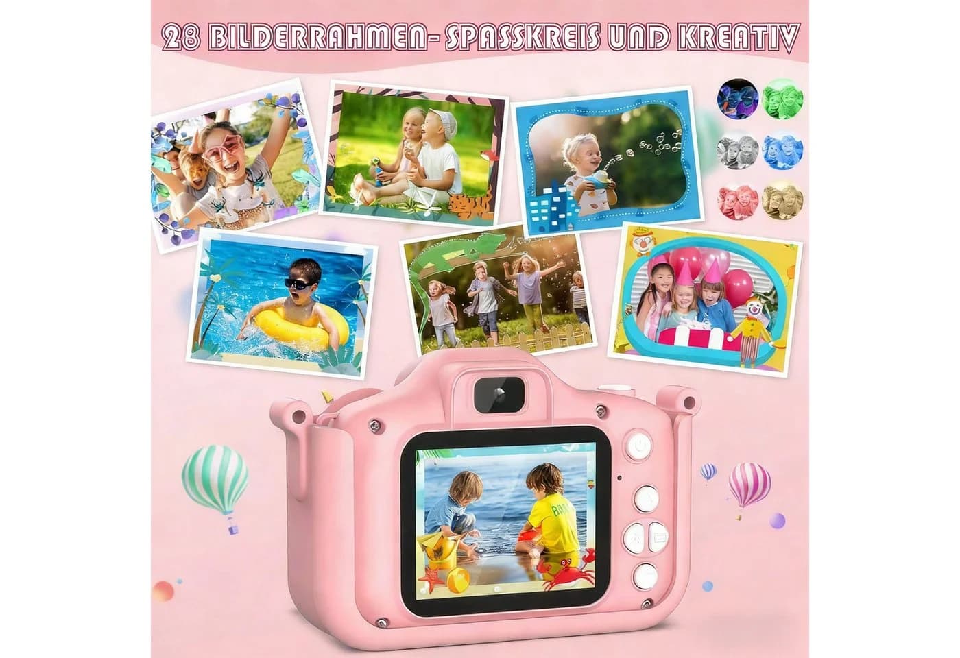 Kityhome Spielzeug-Kamera Kinderkamera 2" Display 1080P Selfie Digitalkamera mit 32GB SD-Karte Rosa