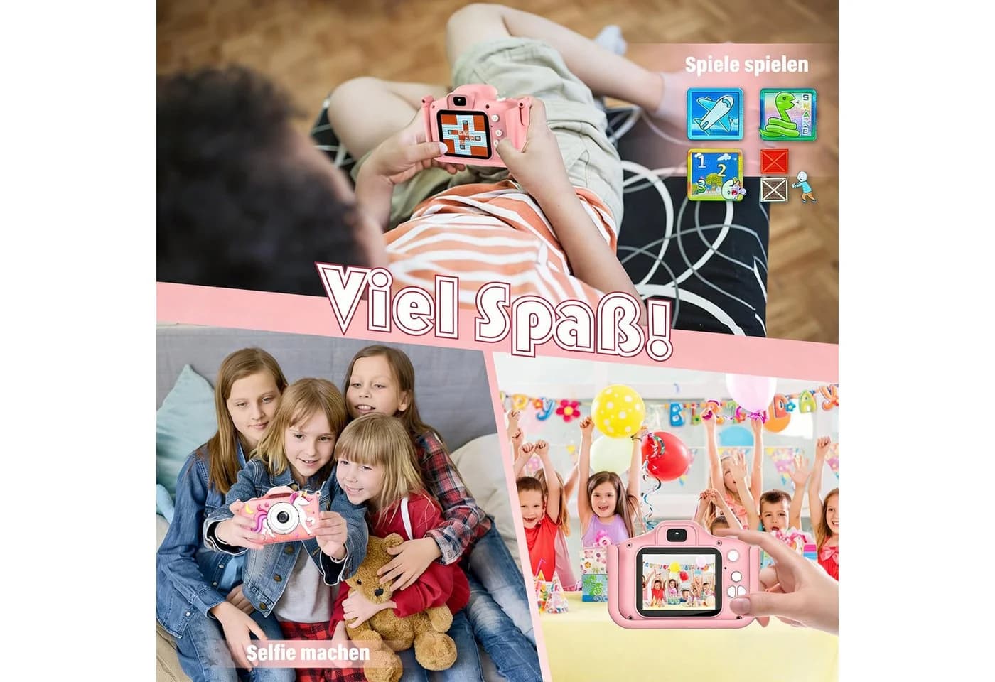 Kityhome Spielzeug-Kamera Kinderkamera 2" Display 1080P Selfie Digitalkamera mit 32GB SD-Karte Rosa - Bild 4