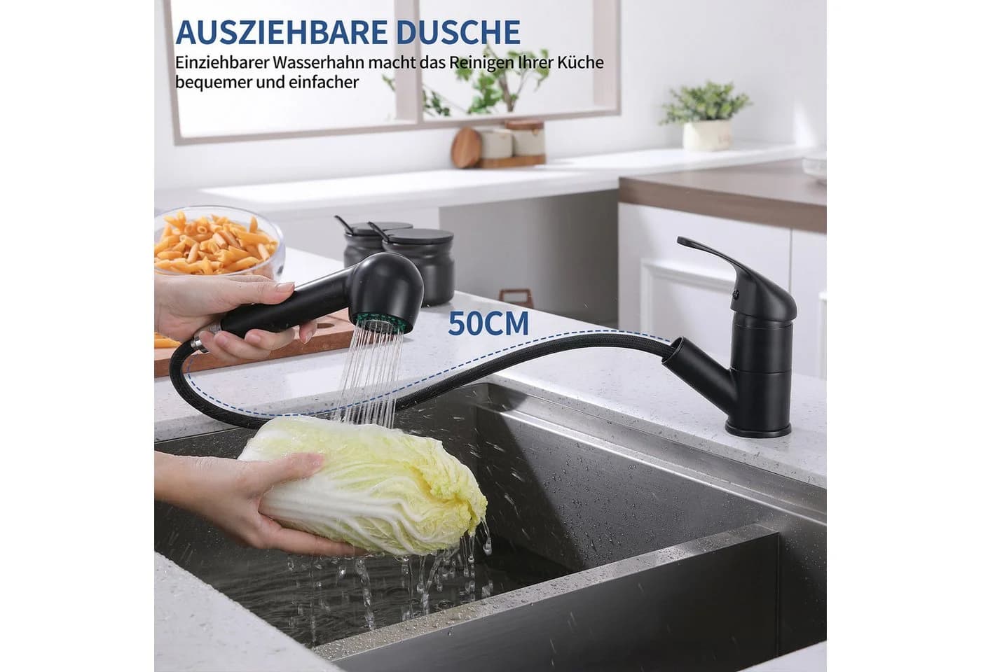 HOMELODY Spültischarmatur Hochdruck Schwarz - Ausziehbar - Bild 3