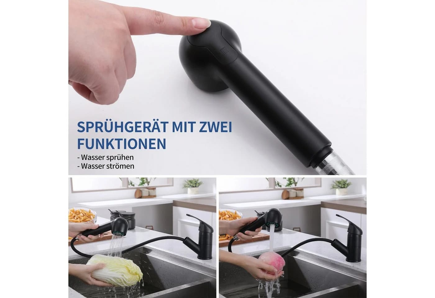 HOMELODY Spültischarmatur Hochdruck Schwarz - Ausziehbar - Bild 4