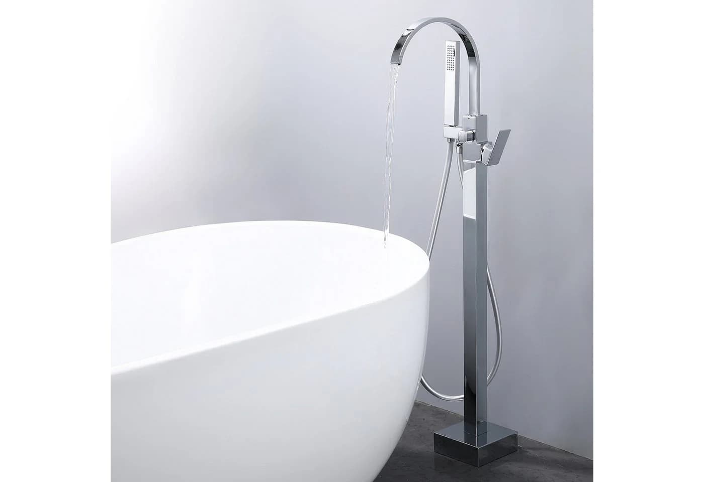 HOMELODY Freistehende Wannenarmatur mit Wasserfall & Handbrause Chrom - Bild 2