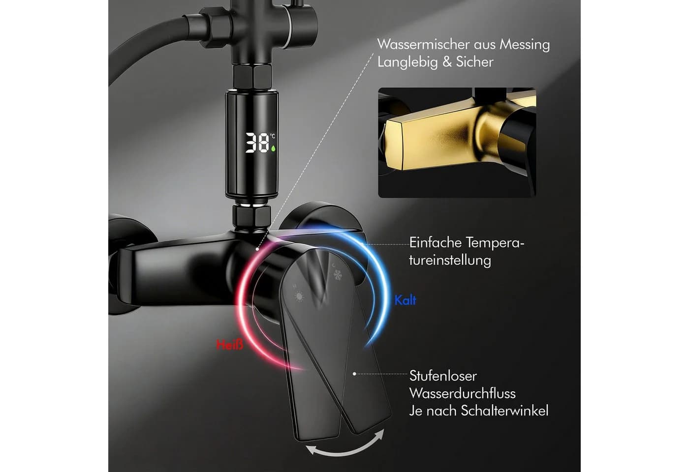 HOMELODY Duschsystem 10 Zoll Regendusche mit LED Anzeige & Handbrause - Bild 4