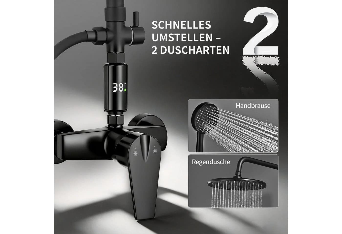 HOMELODY Duschsystem 10 Zoll Regendusche mit LED Anzeige & Handbrause - Bild 5