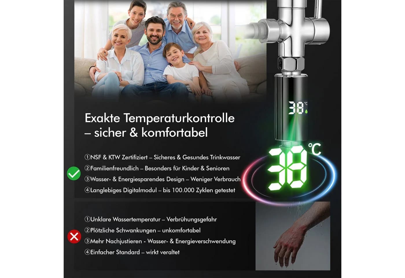 HOMELODY Duschsystem mit LED Anzeige 10 Zoll Regendusche Chrom