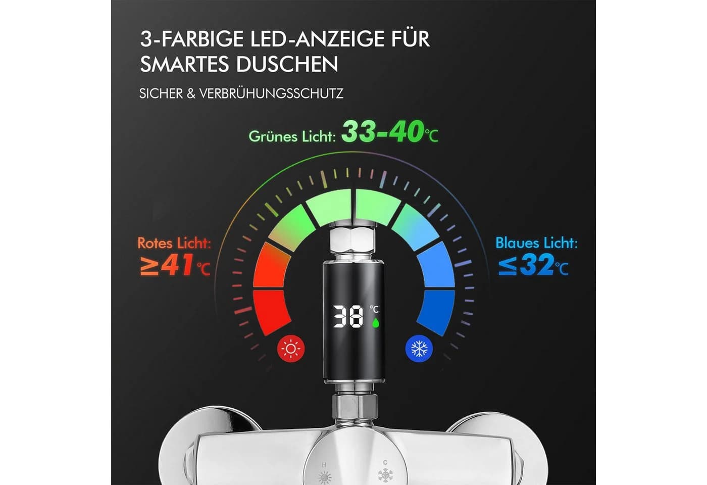 HOMELODY Duschsystem mit LED Anzeige 10 Zoll Regendusche Chrom - Bild 3
