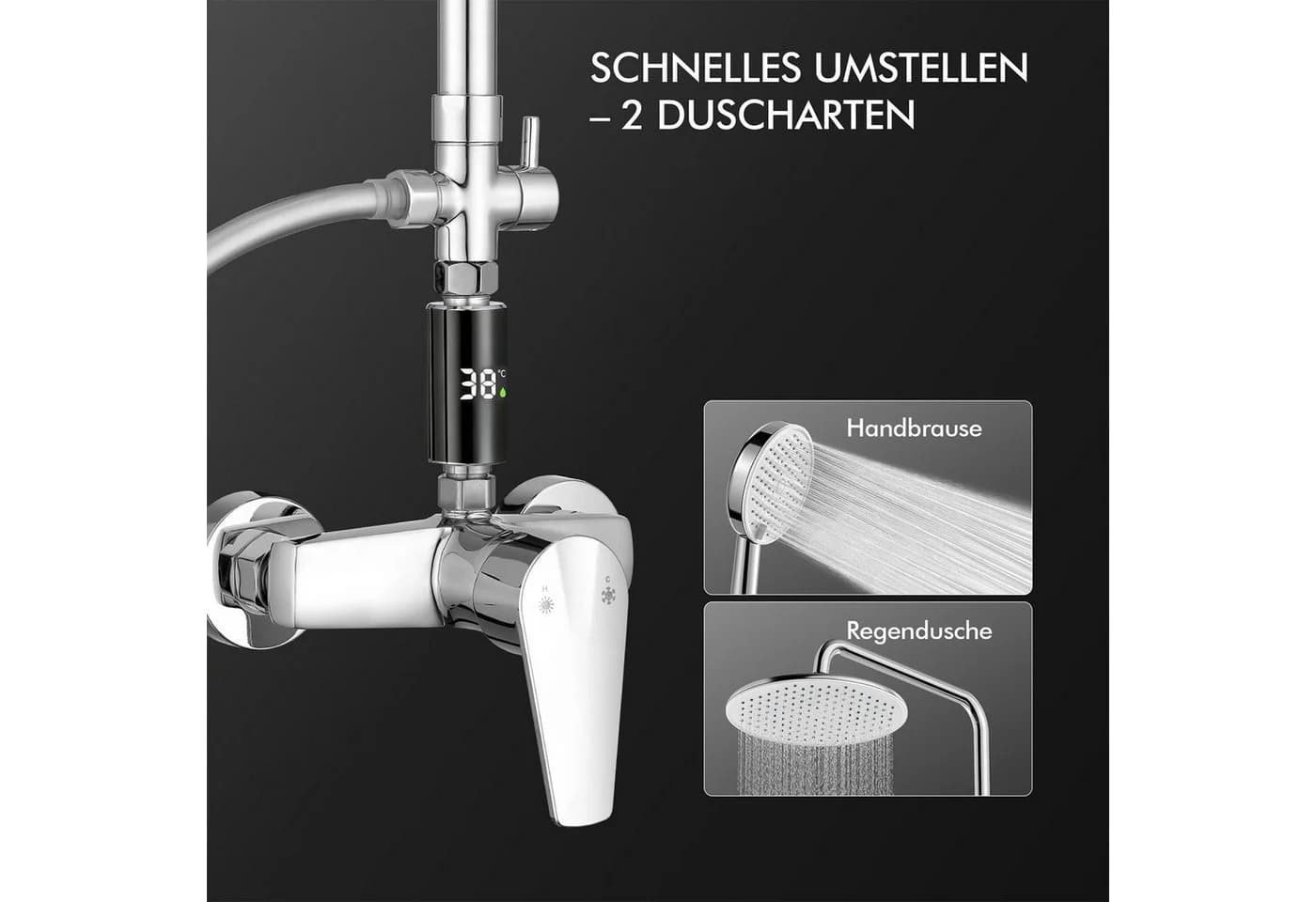HOMELODY Duschsystem mit LED Anzeige 10 Zoll Regendusche Chrom - Bild 5