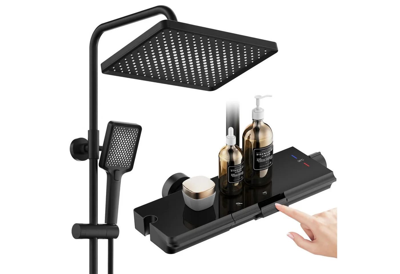HOMELIVE Thermostat Duschsystem Schwarz mit Glasablage & Regendusche - Bild 2