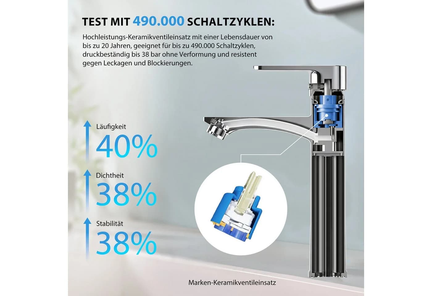HOMELODY Waschtischarmatur Einhebelmischer Chrom 3/8 Anschluss - Bild 3