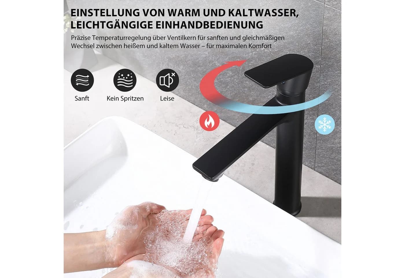 HOMELODY Waschtischarmatur Einhebelmischer Schwarz mit Keramikkartusche