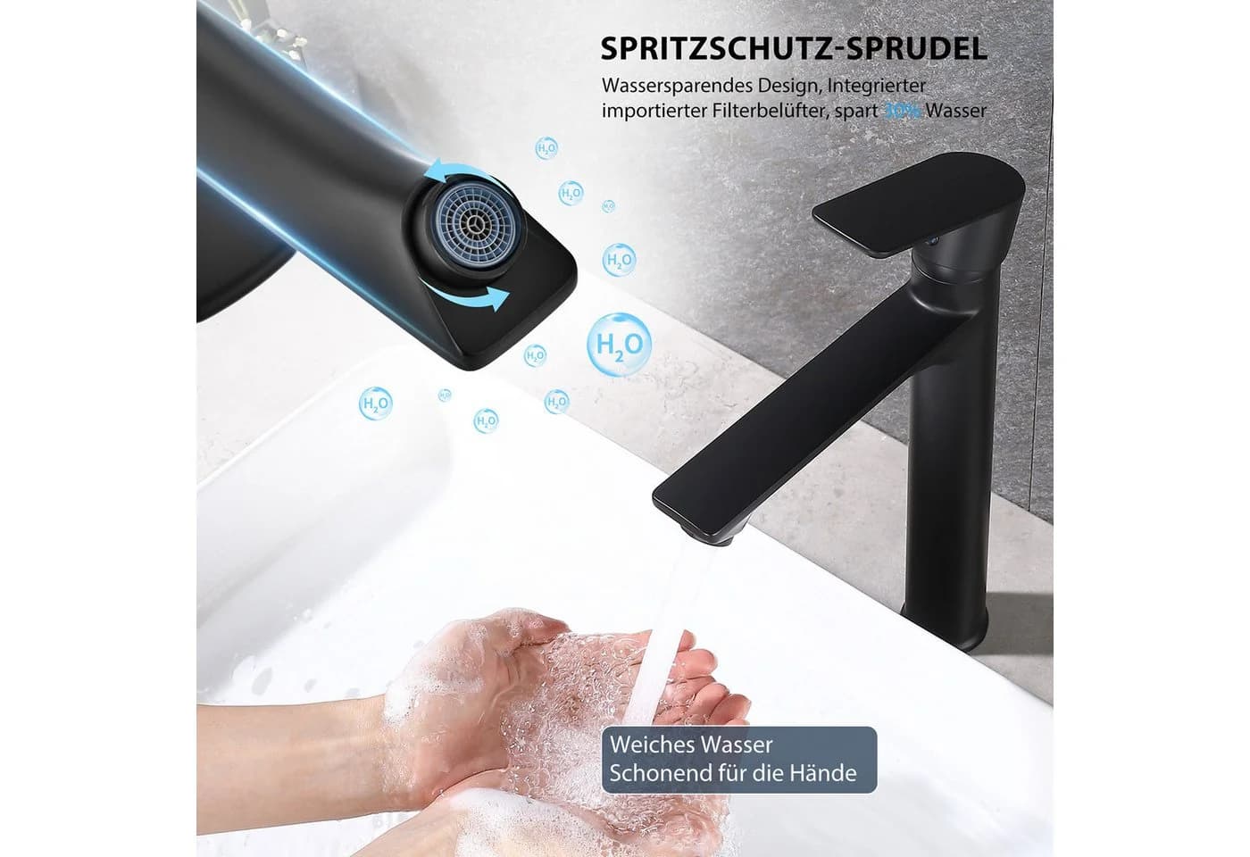 HOMELODY Waschtischarmatur Einhebelmischer Schwarz mit Keramikkartusche - Bild 4