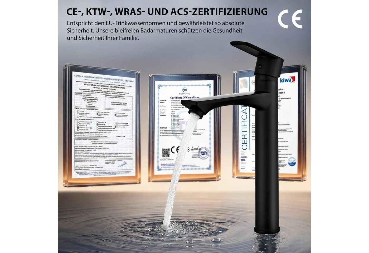 HOMELODY Waschtischarmatur Einhebelmischer Schwarz mit Keramikkartusche - Bild 5