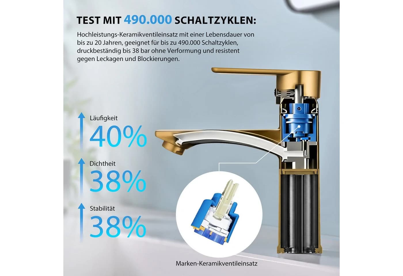HOMELODY Waschtischarmatur Einhebelmischer Gold 3/8 Anschluss - Bild 4