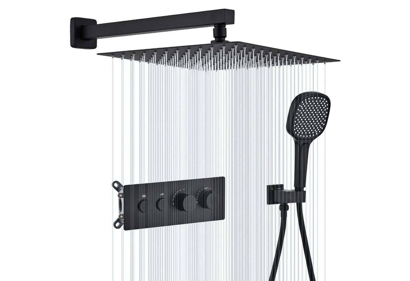 HOMELODY Duschsystem Unterputz Thermostat Schwarz 12 Zoll Regendusche Edelstahl - Bild 2