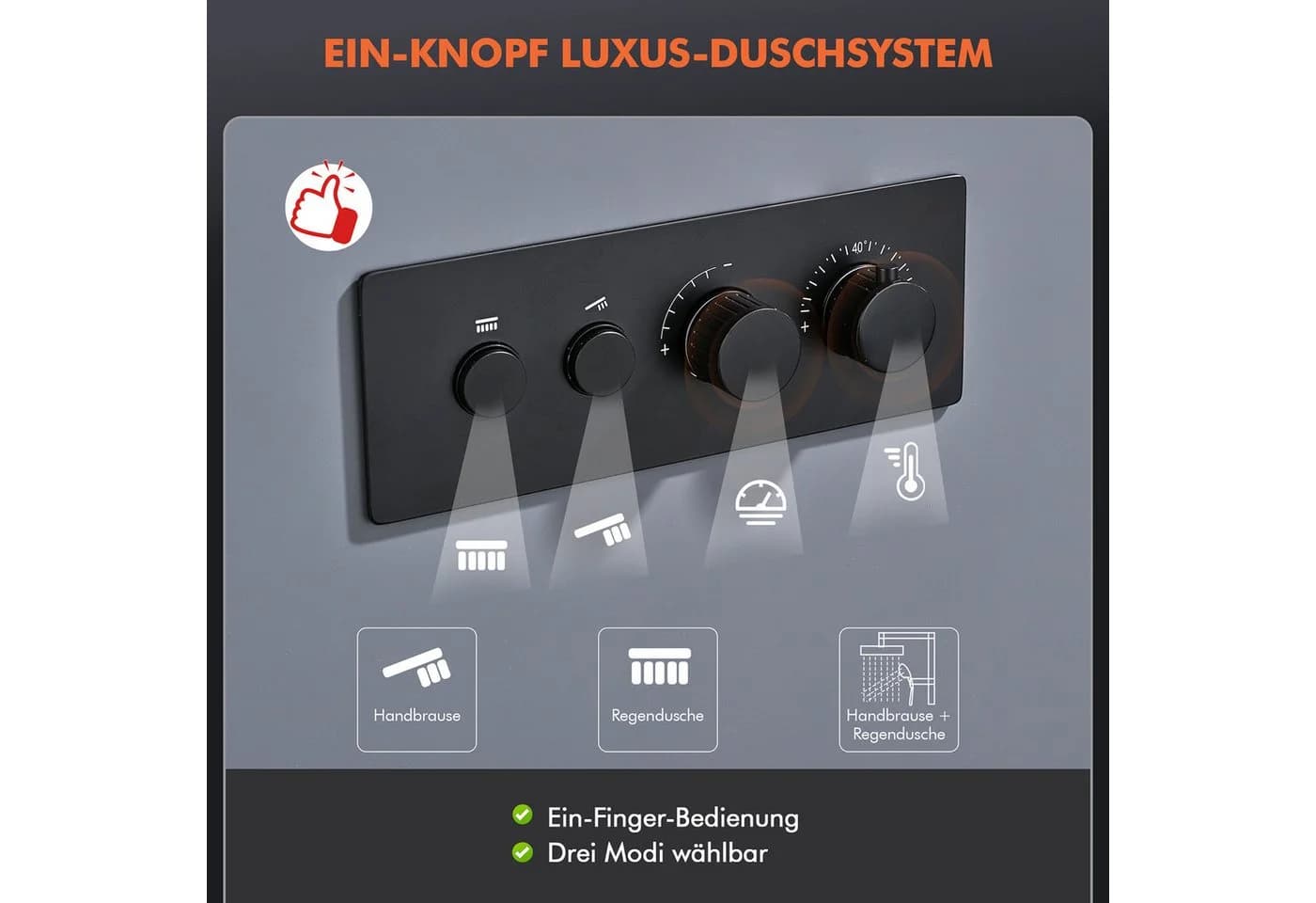 HOMELODY Duschsystem Unterputz Thermostat Schwarz 12 Zoll Regendusche Edelstahl - Bild 4