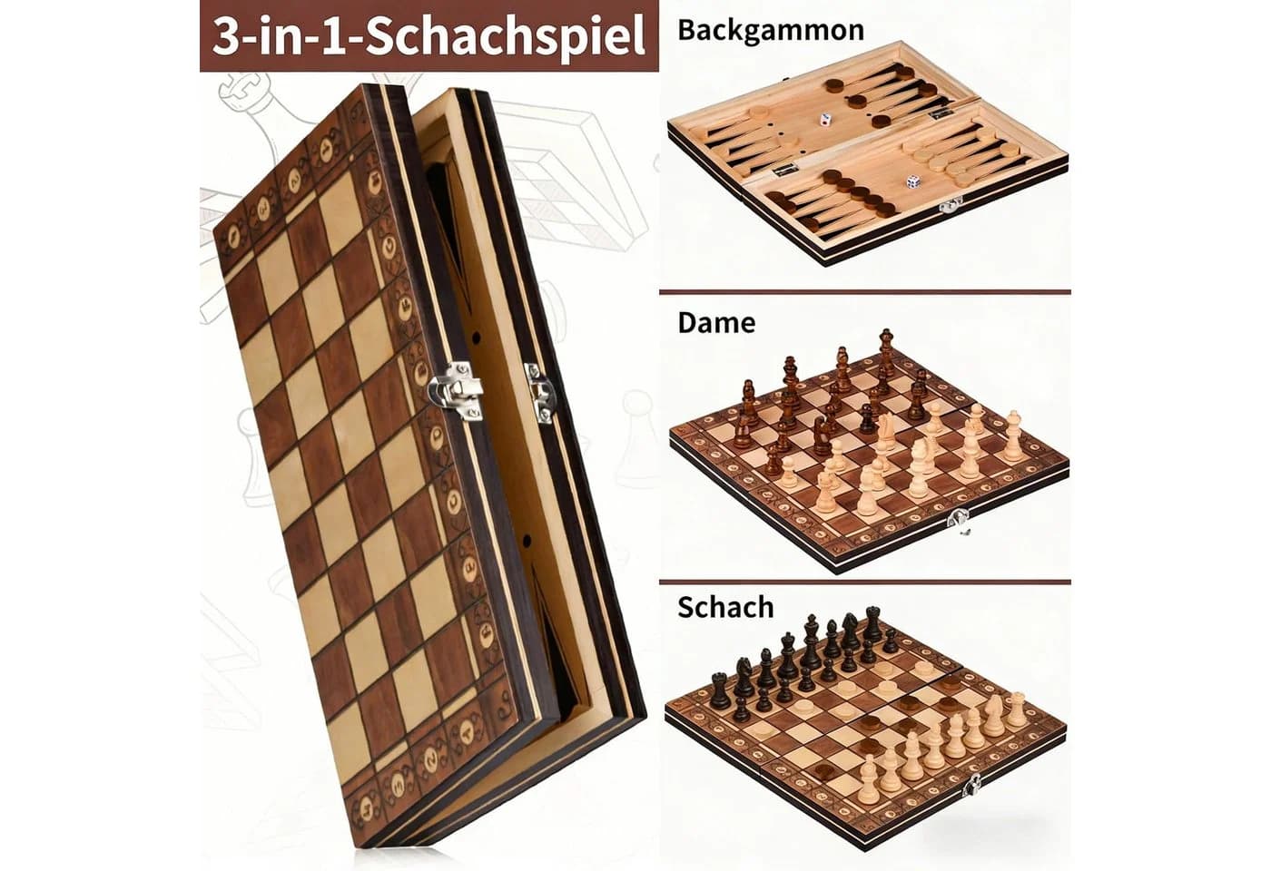 Kityhome 3-in-1 Magnetisches Holz-Schachspiel