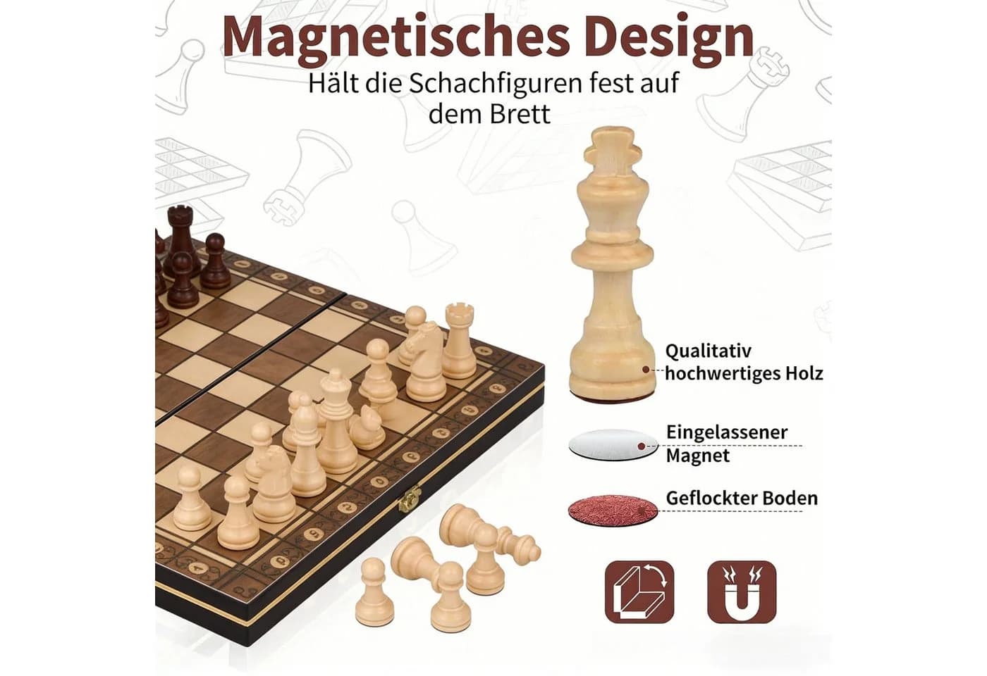 Kityhome 3-in-1 Magnetisches Holz-Schachspiel - Bild 5