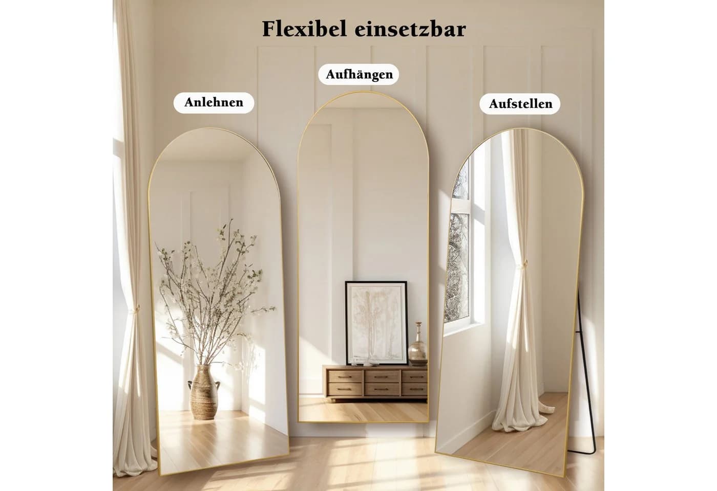 LUNAMIRROR Ganzkörperspiegel Gewölbt Golden Nano-Glas Splitterschutz - Bild 4