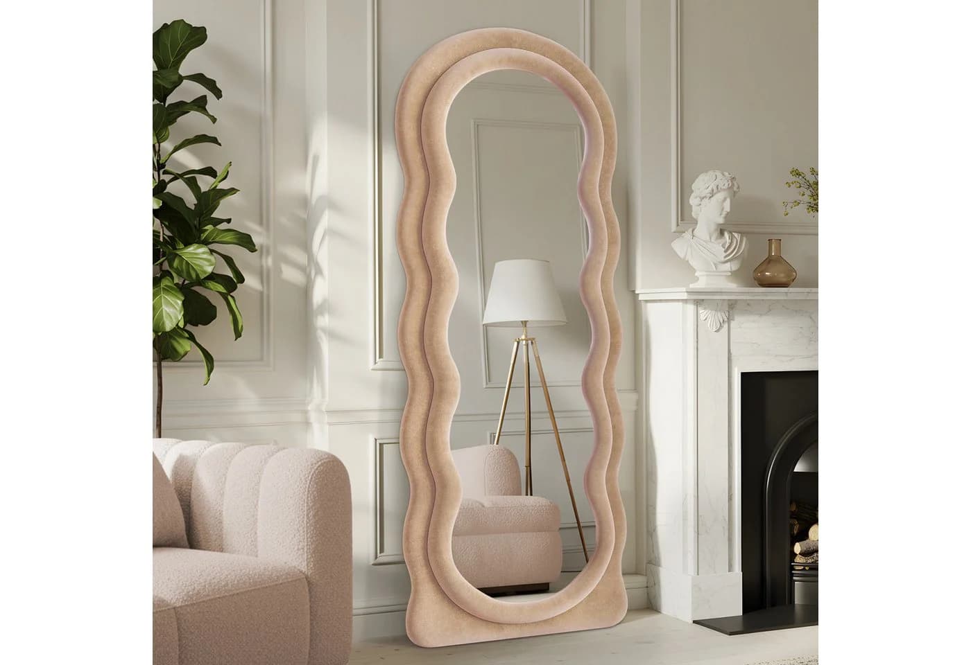 LUNAMIRROR Ganzkörperspiegel gewellt Samtbezug Holzrahmen